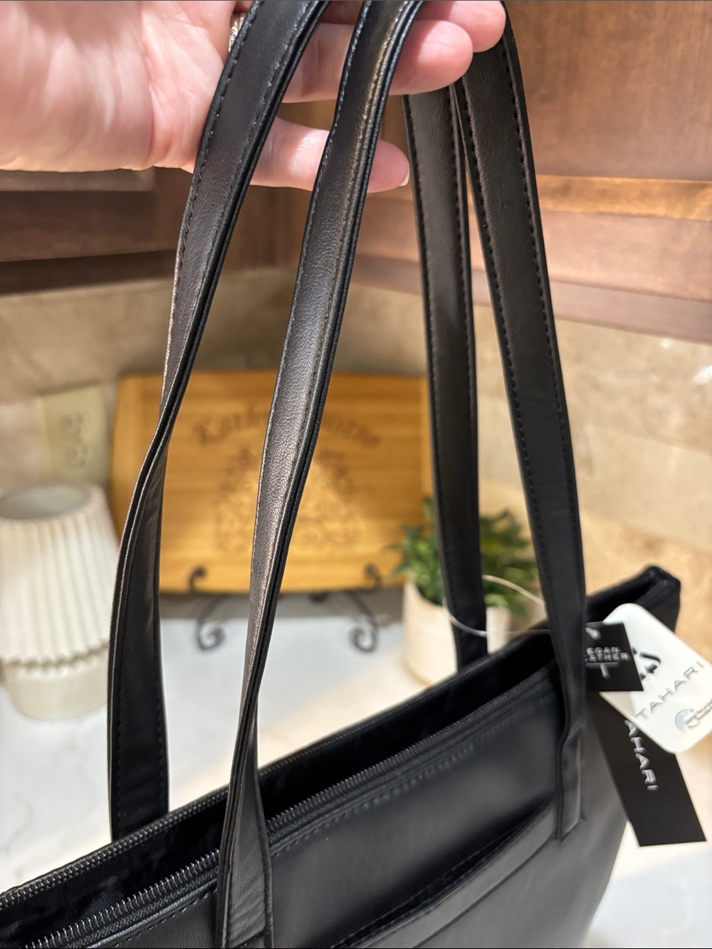 Tahari Black Quilted Leather Tote - Picture 10 of 11